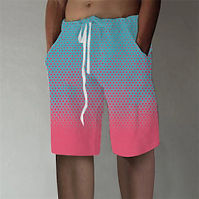 Men's Summer Shorts Beach Shorts Drawstring Elastic Waist Graphic Color Block Breathable Soft Short Casual Daily Holiday Streetwear Hawaiian Blue Purple Micro-elastic Lightinthebox