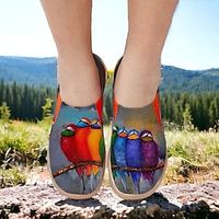 Women's Sneakers Flats Slip-Ons Print Shoes Slip-on Sneakers Daily Travel Bird Painting Flat Heel Vacation Casual Comfort Canvas Loafer Light Red Blue Green Lightinthebox