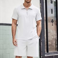 Men's Golf Shirt Polo Set Sports  Outdoor Casual Lapel Quarter Zip Short Sleeve Fashion Basic Plain 2 Piece Spring  Summer Regular Fit White Wine Navy Blue Gray Golf Shirt Lightinthebox - thumbnail