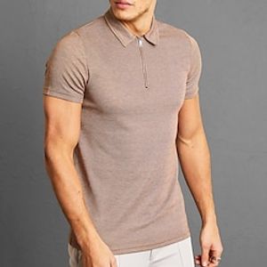 Men's Polo Shirt Zip Polo Casual Daily Quarter Zip Short Sleeve Basic Muscle Plain Quarter Zip Summer Regular Fit Brown Polo Shirt Lightinthebox