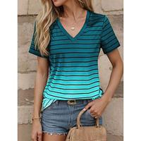 Women's T shirt Tee Striped Color Gradient Daily Weekend Print Blue Short Sleeve Vintage Fashion V Neck Summer Lightinthebox