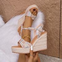 Women's Heels Sandals Boho Bohemia Beach Wedge Sandals Comfort Shoes Daily Beach Color Block Platform Round Toe Bohemia Vacation Fashion PU Ankle Strap Almond Lightinthebox