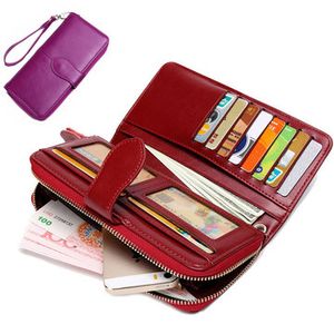 Women Retro Genuine Leather Long Wallet