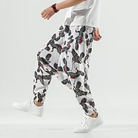 Men's Chinese Style Chino Sports Slim Casual Daily Harem Loose Chinos Pants Lattice Full Length Print Low Waist White Black  Drawstring  Elasticity Lightinthebox - thumbnail