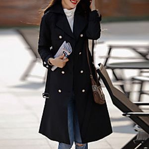 Women's Trench Coat Causal Daily Work Fall Winter Long Coat Regular Fit Windproof Warm Basic Casual Jacket Long Sleeve Solid Color Classic Style Pocket Black Red  Cotton Lightinthebox