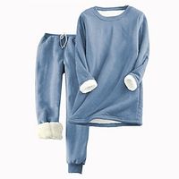 Women's Shirt Pants Sets Fleece Black Red Blue Solid Color Drawstring Long Sleeve Casual Daily Warm Daily Round Neck Regular Fit Fall  Winter Lightinthebox - thumbnail