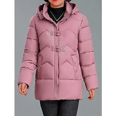 Women's Parka Puffer Jacket Winter Coat Zip up Coat Thermal Warm Heated Coat Fall Outerwear with Pockets Classic Long Sleeve Pink Lightinthebox