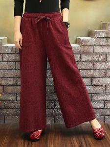 Jacquard Elastic Waist Drawstring Wide Leg Pant