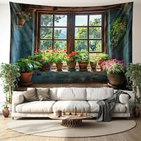 Window View Hanging Tapestry Wall Art Large Tapestry Mural Decor Photograph Backdrop Blanket Curtain Home Bedroom Living Room Decoration Pottage Farmhouse Cottagecore Lightinthebox