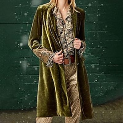 Women's Coat Comtemporary Stylish Casual Street Style Print Street Casual Daily Casual Daily Coat Polyester Long Green Fall Winter Open Front Turndown Regular Fit S M L XL XXL 3XL Lightinthebox