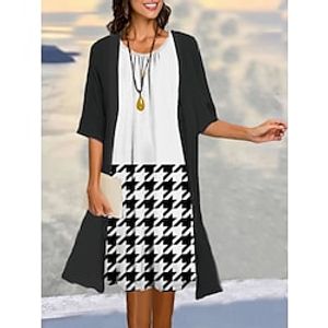 Women's Two Piece Dress Set Casual Dress Dress Set Daily Vacation Casual Modern Print Midi Dress Crew Neck Half Sleeve Graphic Color Block Loose Fit Black Summer Spring S M L XL XXL Lightinthebox