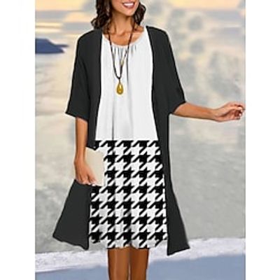 Women's Two Piece Dress Set Casual Dress Dress Set Daily Vacation Casual Modern Print Midi Dress Crew Neck Half Sleeve Graphic Color Block Loose Fit Black Summer Spring S M L XL XXL Lightinthebox