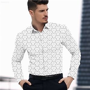Geometry Business Men's Shirt Daily Wear Going out Spring  Summer Turndown Long Sleeve Black, White, Blue S, M, L 4-Way Stretch Fabric Shirt Lightinthebox