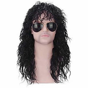 Mullet WigLong Curly Hair 80s Men's Role Playing Natural Black Wave Wig Fashion Heavy Rock Style Wig (Only Wig Without Glasses) miniinthebox