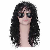 Mullet WigLong Curly Hair 80s Men's Role Playing Natural Black Wave Wig Fashion Heavy Rock Style Wig (Only Wig Without Glasses) miniinthebox - thumbnail