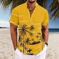 Graphic Prints Coconut Palm Hawaiian Men's Shirt Outdoor Street Casual Summer Spring Stand Collar Short Sleeve Yellow, Blue, Green S, M, L Polyester Shirt Lightinthebox