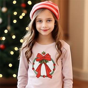 Christmas Girls' 3D Bow tie Tee Shirt Long Sleeve 3D Print Fall Winter Active Fashion Cute Polyester Kids 3-12 Years Crew Neck Outdoor Casual Daily Regular Fit miniinthebox
