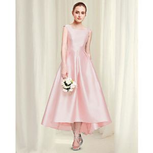 A-Line Reformation Amante Minimalist Party Wear Engagement Dress Jewel Neck Sleeveless Ankle Length Satin with Sleek 2021 miniinthebox