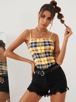 YOINS Plaid Square Neck Zip Design Cami - thumbnail