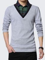 Mens Fake Two Pieces Knitting T-Shirt