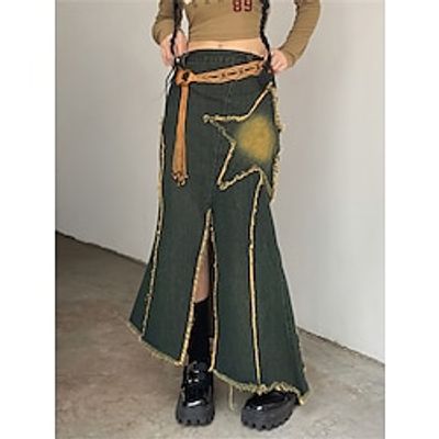 Women's Skirt Denim Midi Skirt Cotton Yellow Skirts Patchwork Asymmetric Hem Split Ends Fashion Casual Street Daily S M L miniinthebox