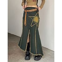 Women's Skirt Denim Midi Skirt Cotton Yellow Skirts Patchwork Asymmetric Hem Split Ends Fashion Casual Street Daily S M L miniinthebox - thumbnail