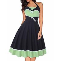 Women's Pleated Patchwork Vintage Dress Midi Dress Elegant Polka Dot Halter Neck Sleeveless Date Black Light Green Lightinthebox