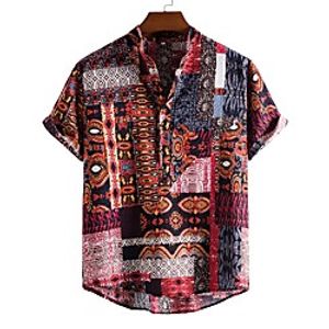Men's Shirt Other Prints Graphic Short Sleeve Daily Tops Ethnic Style Brown Lightinthebox