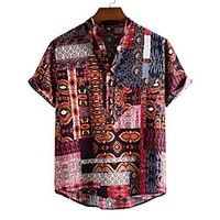 Men's Shirt Other Prints Graphic Short Sleeve Daily Tops Ethnic Style Brown Lightinthebox - thumbnail