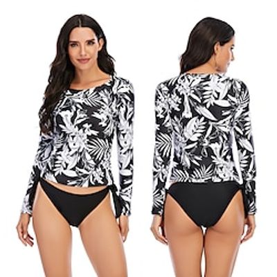 Women's Rashguard Swimsuit UV Sun Protection UPF50 Breathable Long Sleeve Swimwear Bathing Suit 2 Piece Swimming Surfing Water Sports Floral / Botanical Autumn / Fall Spring Summer / Stretchy miniinthebox