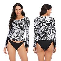 Women's Rashguard Swimsuit UV Sun Protection UPF50 Breathable Long Sleeve Swimwear Bathing Suit 2 Piece Swimming Surfing Water Sports Floral / Botanical Autumn / Fall Spring Summer / Stretchy miniinthebox - thumbnail