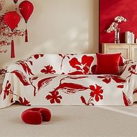 Sofa Cover Fabric with a Luxurious Feel, All Inclusive, All Season Universal, Can Be Spread and Covered to Prevent Cat Scratching. Snow Neil Red Large Sofa Cover Fabric miniinthebox