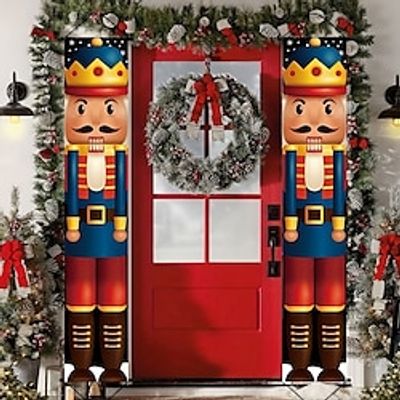 Christmas Nutcracker Door Porch Sign Banners Xmas Decoration Hanging Banner Signs Couplets Gate Garden Front Door Home Outdoor Yard Party Decor Supplies miniinthebox
