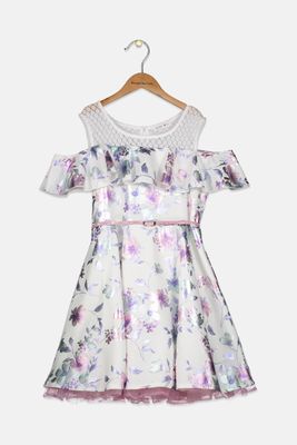 Big Girls Plus Size Belted Skater Dress White Combo Big Girls Plus Size Belted Skater Dress White Combo