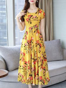 Round Neck Floral Printed Maxi Dress
