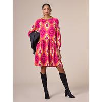 Satin Rose Red Geometric Printing Casual Mini Dress - thumbnail