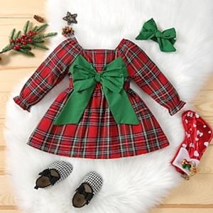 Kids Girls' Christmas Dress Plaid A Line Dress School Long Sleeve Active Dress 7-13 Years Winter Red Lightinthebox