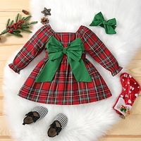 Kids Girls' Christmas Dress Plaid A Line Dress School Long Sleeve Active Dress 7-13 Years Winter Red Lightinthebox - thumbnail