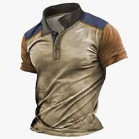 Men's Golf Shirt Golf Polo Work Casual Lapel Short Sleeve Basic Modern Color Block Patchwork Button Spring Summer Regular Fit Brown Gray Golf Shirt Lightinthebox