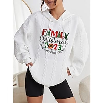 Women's Pullover Letter Christmas Casual Front Pocket Black White Pink Casual Hoodie Long Sleeve Micro-elastic Fall  Winter Lightinthebox