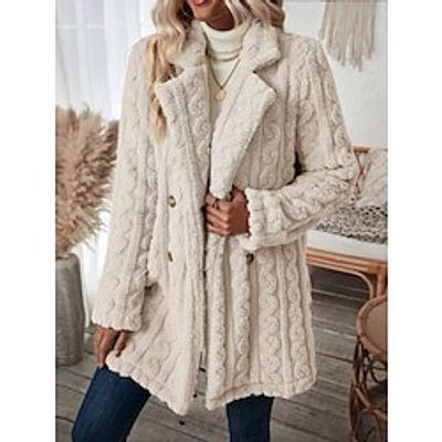 Women's Teddy Coat Fleece Sherpa Jacket Double Breasted Flannel Winter Coat Fall Windproof Thermal Warm Cream Heated Jacket Long Sleeve Outerwear Fall Black Apricot Lightinthebox