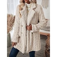 Women's Teddy Coat Fleece Sherpa Jacket Double Breasted Flannel Winter Coat Fall Windproof Thermal Warm Cream Heated Jacket Long Sleeve Outerwear Fall Black Apricot Lightinthebox - thumbnail