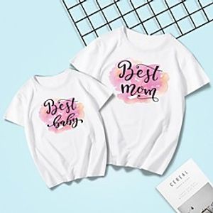 Mommy and Me Tops Letter Print White Short Sleeve Basic Matching Outfits miniinthebox
