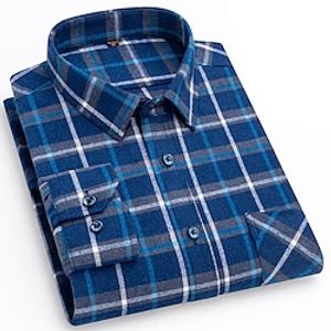 Men's Shirt Button Up Shirt Casual Shirt Plaid Shirt Overshirt Yellow Navy Blue Royal Blue Long Sleeve Plaid  Check Lapel Fall  Winter Outdoor Daily Wear Clothing Apparel Front Pocket Lightinthebox