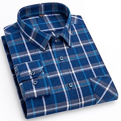 Men's Shirt Button Up Shirt Casual Shirt Plaid Shirt Overshirt Yellow Navy Blue Royal Blue Long Sleeve Plaid  Check Lapel Fall  Winter Outdoor Daily Wear Clothing Apparel Front Pocket Lightinthebox