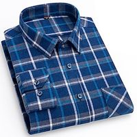 Men's Shirt Button Up Shirt Casual Shirt Plaid Shirt Overshirt Yellow Navy Blue Royal Blue Long Sleeve Plaid  Check Lapel Fall  Winter Outdoor Daily Wear Clothing Apparel Front Pocket Lightinthebox - thumbnail