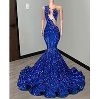 Mermaid  Trumpet Prom Dresses Elegant Dress Engagement Prom Court Train Sleeveless Jewel Neck African American Sequined with Sequin Appliques 2024 Lightinthebox