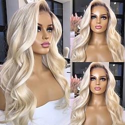 100% Unprocessed Virgin Hair 13x4 Glueless Lace Front Wig Brazilian Hair Wavy Ombre Ash Blonde Hair Lace Front Human Hair Wig Pre-Plucked For Women Lightinthebox