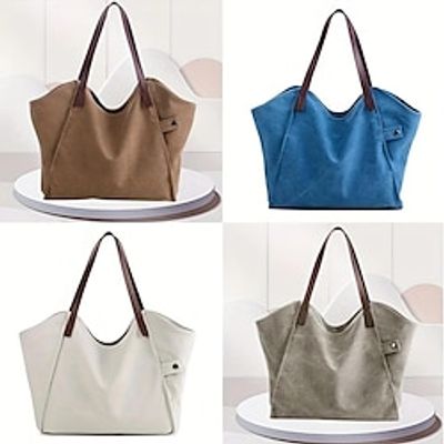 Men's Women's Handbag Tote Shoulder Bag Canvas Office Shopping Daily Zipper Large Capacity Lightweight Durable Solid Color Light Brown White Blue Lightinthebox Men's Women's Handbag Tote Shoulder Bag Canvas Office Shopping Daily Zipper Large Capacity Lightweight Durable Solid Color Light Brown White Blue Lightinthebox