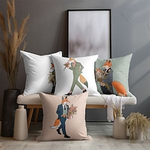 Cartoon Fox Double Side Pillow Cover 4PC Soft Decorative Square Cushion Case Pillowcase for Bedroom Livingroom Sofa Couch Chair miniinthebox